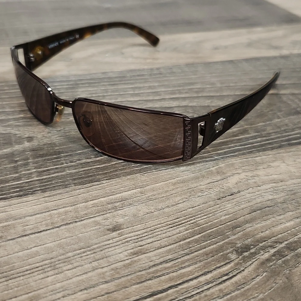 Versace Vintage Brown Tortoiseshell Mirror Rectangular‎ Sunglasses